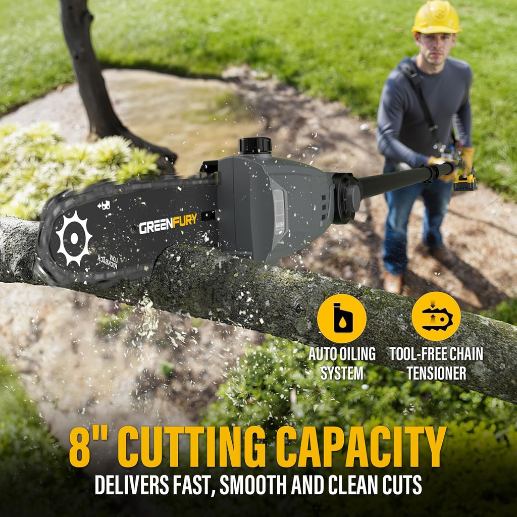 2-in-1 Cordless Pole Saw & Hedge Trimmer Compatible with Dewalt 20V Max Battery, 18" Dual-Action Blade & 8" Pole Saw Attachment, Sectional Extension Pole Up to 16 FT, Tree Trimmer (Tool Only)