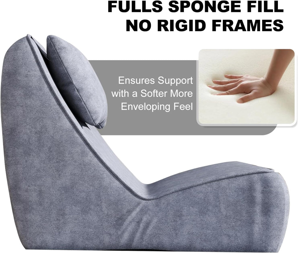 Giant Bean Bag Chair for Adults - Indoor Chaise Lounge with Neck Pillow & Ottoman, All-in-One Sponge Design, Comfy Floor Chair for Reading, Gaming, Napping, and Movies (SlateGray)