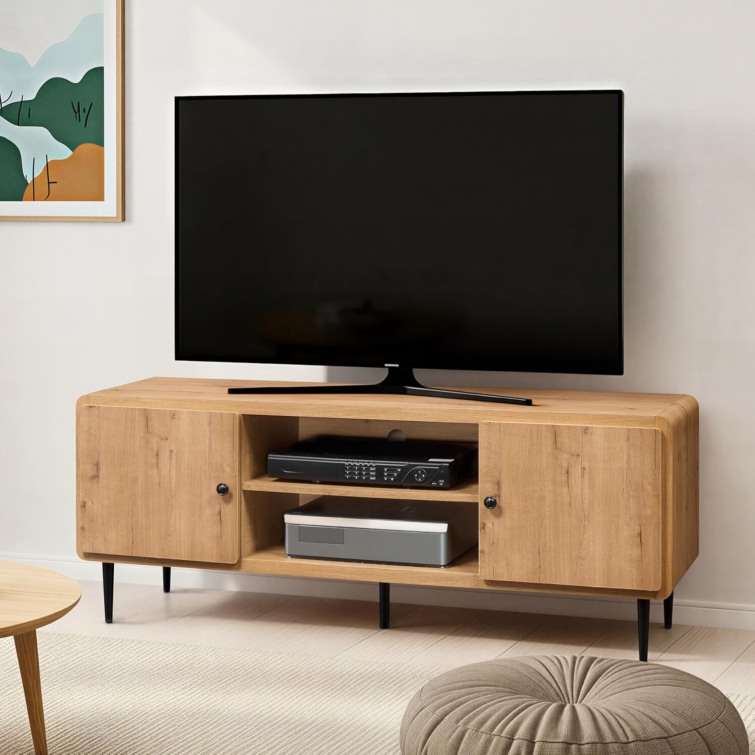 Techni Mobili Mid-Century Modern TV Stand with Storage Cabinets, Wooden Entertainment Center with Cable Management for Living Room, Fits TVs up to 60”