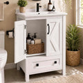 Garvee 24" Bathroom Vanity with Ceramic Sink, Freestanding Vanity with Soft-Close Doors & Storage Drawer, Modern Bathroom Sink Cabinet for Small Space, White