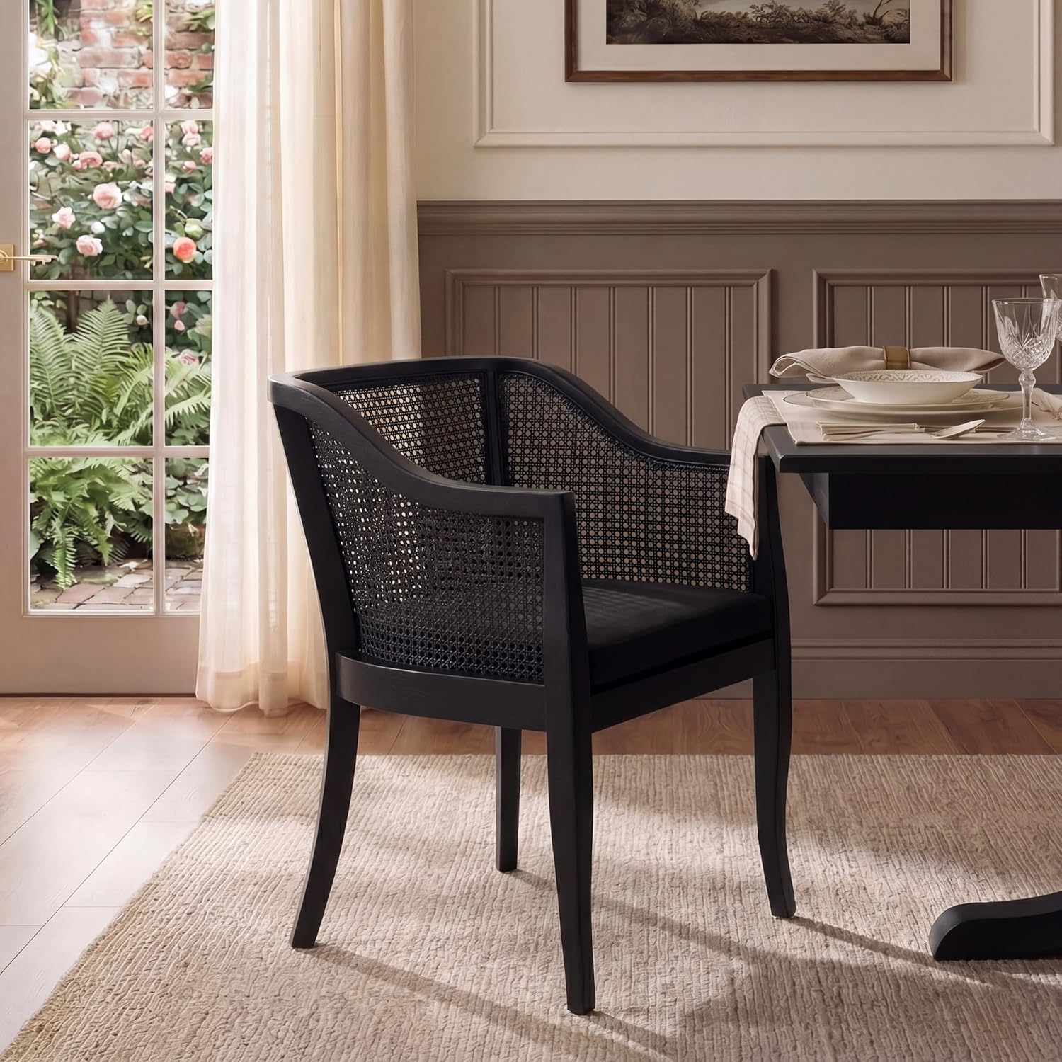 SAFAVIEH Furniture - Rina Cane Dining Chair - 17.1" Seat Height - Black - Rattan - Coastal Cane Design - Ideal for Dining Room, Kitchen - Fully Assembled (DCH9501C)