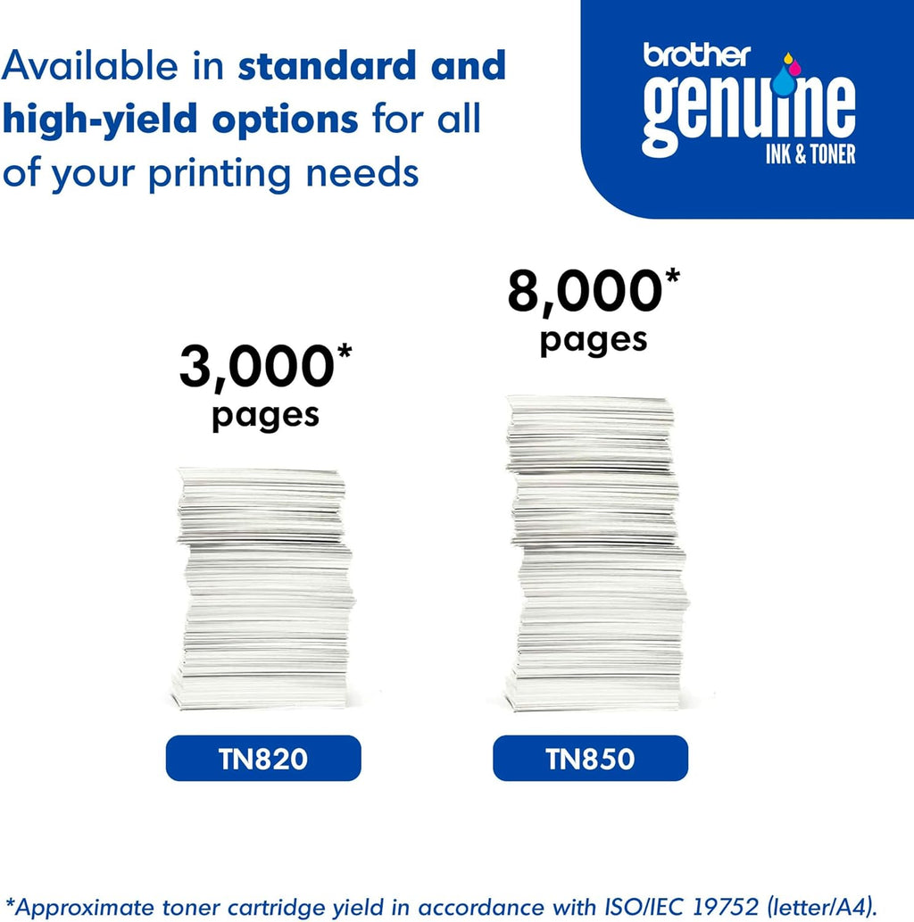 Brother Genuine High Yield Toner Cartridge, TN850, Replacement Black Toner, Page Yield Up to 8, 000 Pages, Amazon Dash Replenishment Cartridge