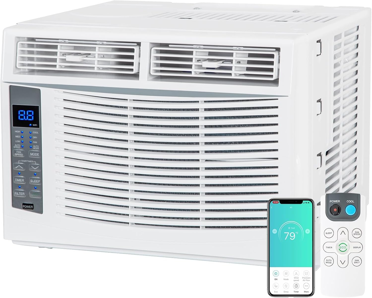 WiFi Enabled 6,000 BTU Window Air Conditioner, Smart Window AC Unit with Remote, Energy Saving, Easy Install Kit, Cools up to 250 Square Feet