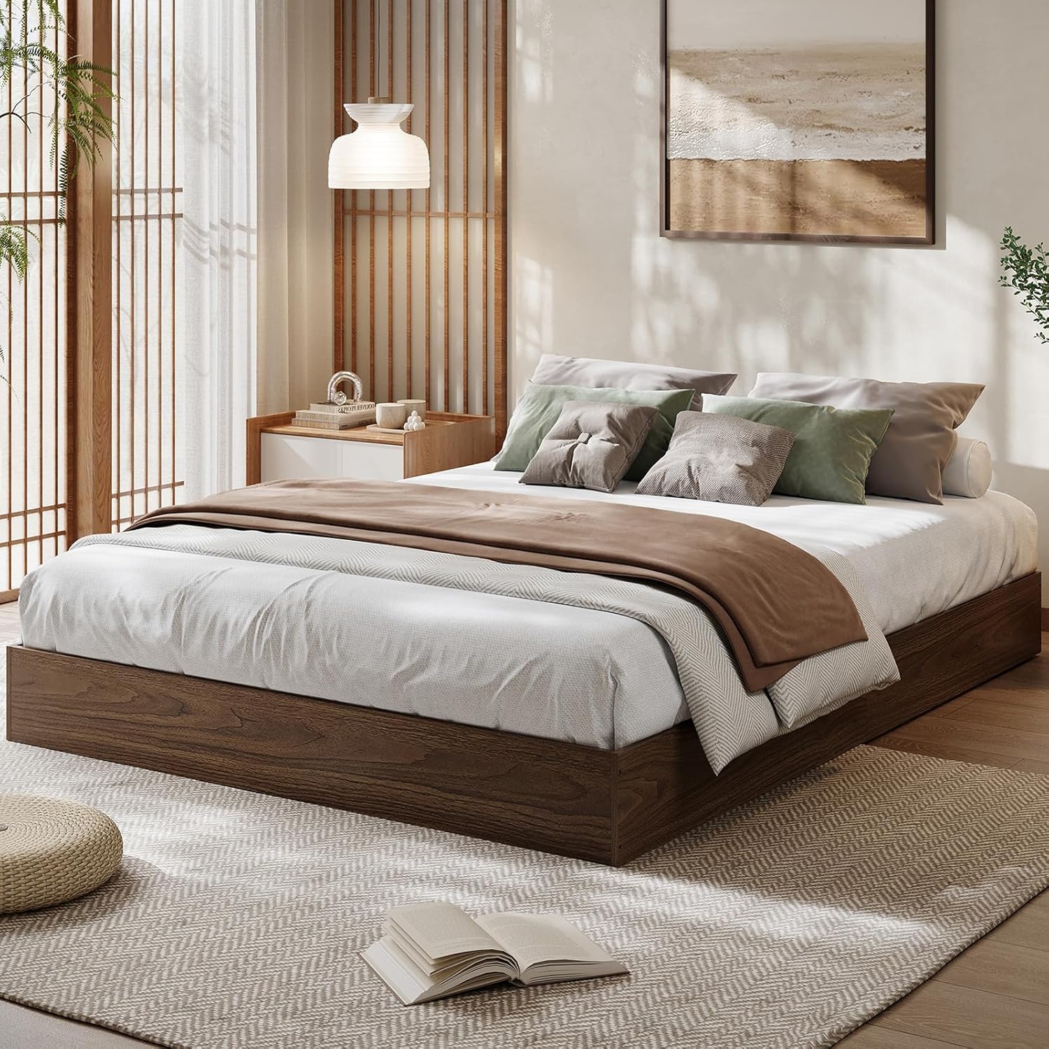GarveeHome Queen Size Wood Platform Bed Frame,Wooden Bed Frame Without Headboard, Wood Slat Support,No Box Spring Needed, Easy Assembly