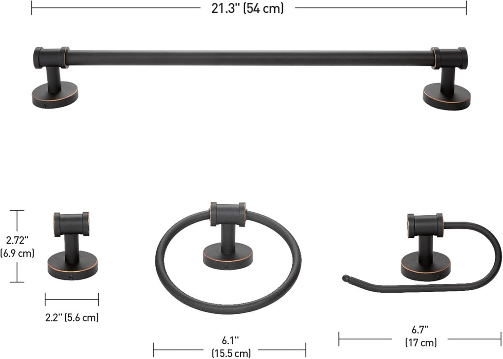 Globe Electric 51415 Camden 5-Piece All-in-One Bathroom Set, 3 Vanity Light with Seeded Glass Shades, Bar, Towel Ring, Robe Hook, Toilet Paper Holder, Bronze