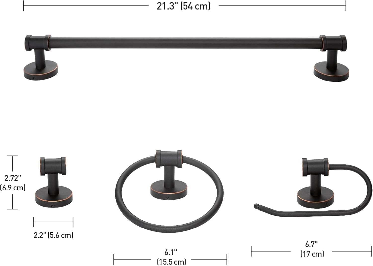 Globe Electric 51415 Camden 5-Piece All-in-One Bathroom Set, 3 Vanity Light with Seeded Glass Shades, Bar, Towel Ring, Robe Hook, Toilet Paper Holder, Bronze