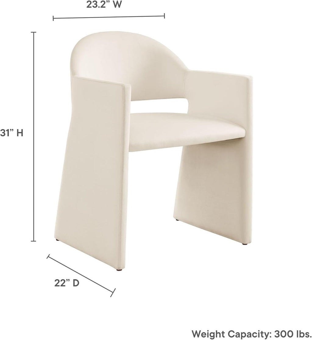 Modway Talia Performance Velvet Dining Armchair in Alabaster - Modern Curved Dining Chair with Open-Back - Stain-Resistant Velvet Barrel Chair - Living Room Accent Chair with Arms