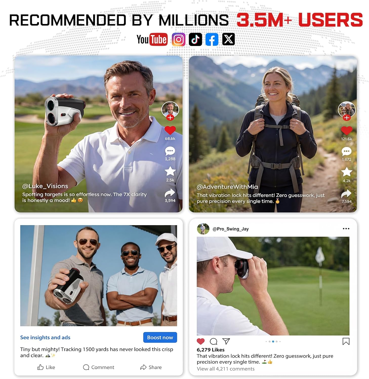 Upgraded 0.5 Second Easily Lock on a Pin Golf Rangefinder with Slope 2X HD Bright LCD, 1500 Yards Range Finder for Golf/Hunting, 7X Magnification with Flag Pole Locking Vibration, Golf Gifts Pcs