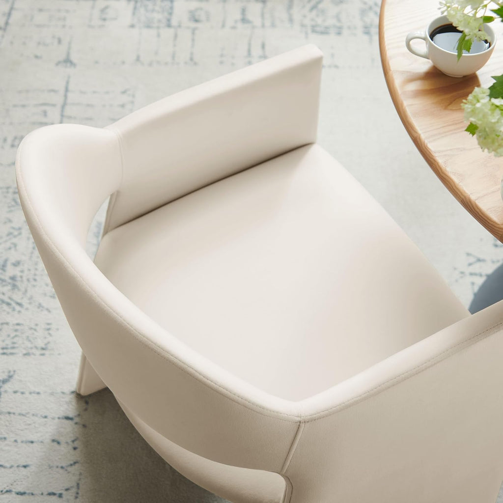 Modway Talia Performance Velvet Dining Armchair in Alabaster - Modern Curved Dining Chair with Open-Back - Stain-Resistant Velvet Barrel Chair - Living Room Accent Chair with Arms