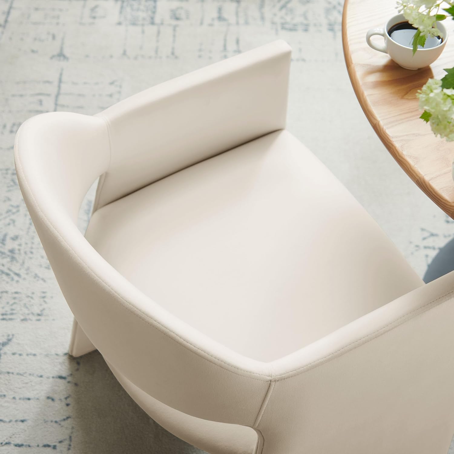Modway Talia Performance Velvet Dining Armchair in Alabaster - Modern Curved Dining Chair with Open-Back - Stain-Resistant Velvet Barrel Chair - Living Room Accent Chair with Arms