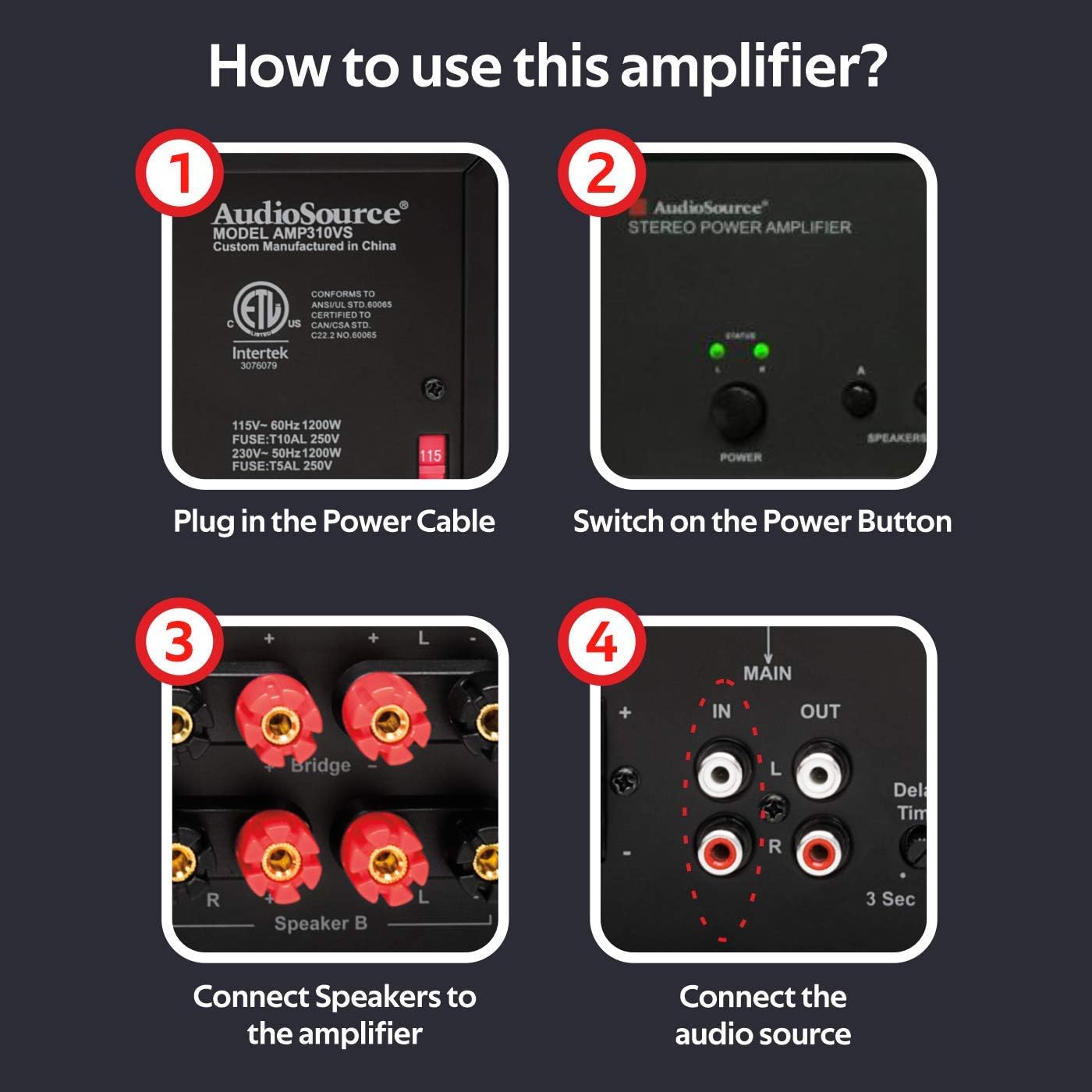 AudioSource Analog Amplifier, Stereo More Power A Amplifier AMP310VS for Home Sound Systems