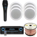 Home Theater System Kit 1000 Watts Amplifier w/USB, SD Card Inputs, (Qty 6) 5.25" Flush Mount in-Wall/in-Ceiling Stereo Speakers, Mic and 250 ft Speaker Wire | Perfect for Home, Office and Restaurants