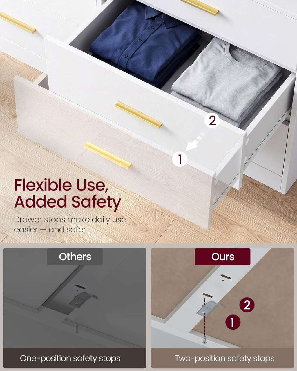 VASAGLE Custos Collection - Dresser for Bedroom, with LED Lights and Power Strip, Chest of Drawers, Modern, TV Stand for Living Room, 6 Drawers, 15.8 x 46.9 x 32 Inches, Cloud White ULTS316WB01S