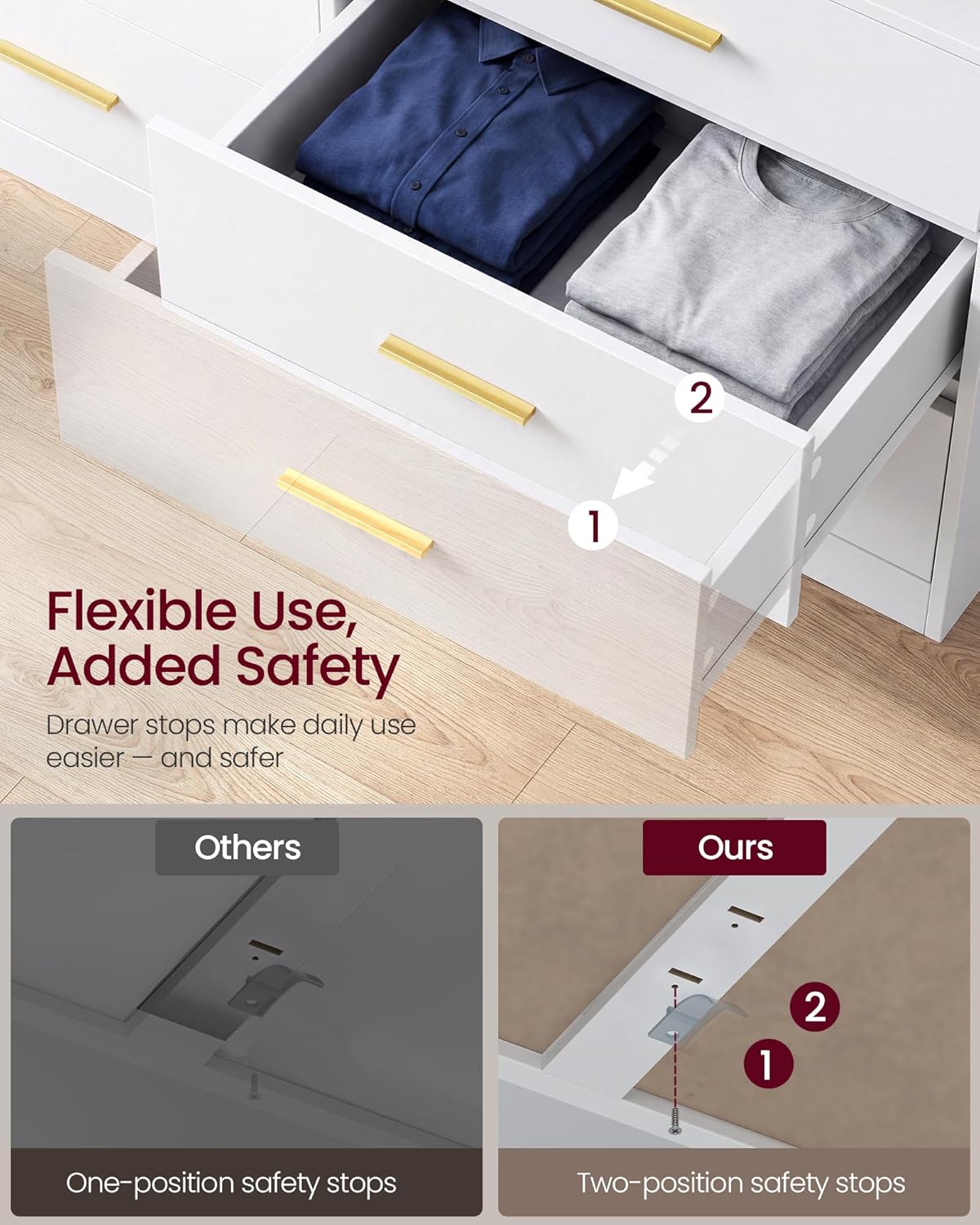 VASAGLE Custos Collection - Dresser for Bedroom, with LED Lights and Power Strip, Chest of Drawers, Modern, TV Stand for Living Room, 6 Drawers, 15.8 x 46.9 x 32 Inches, Cloud White ULTS316WB01S