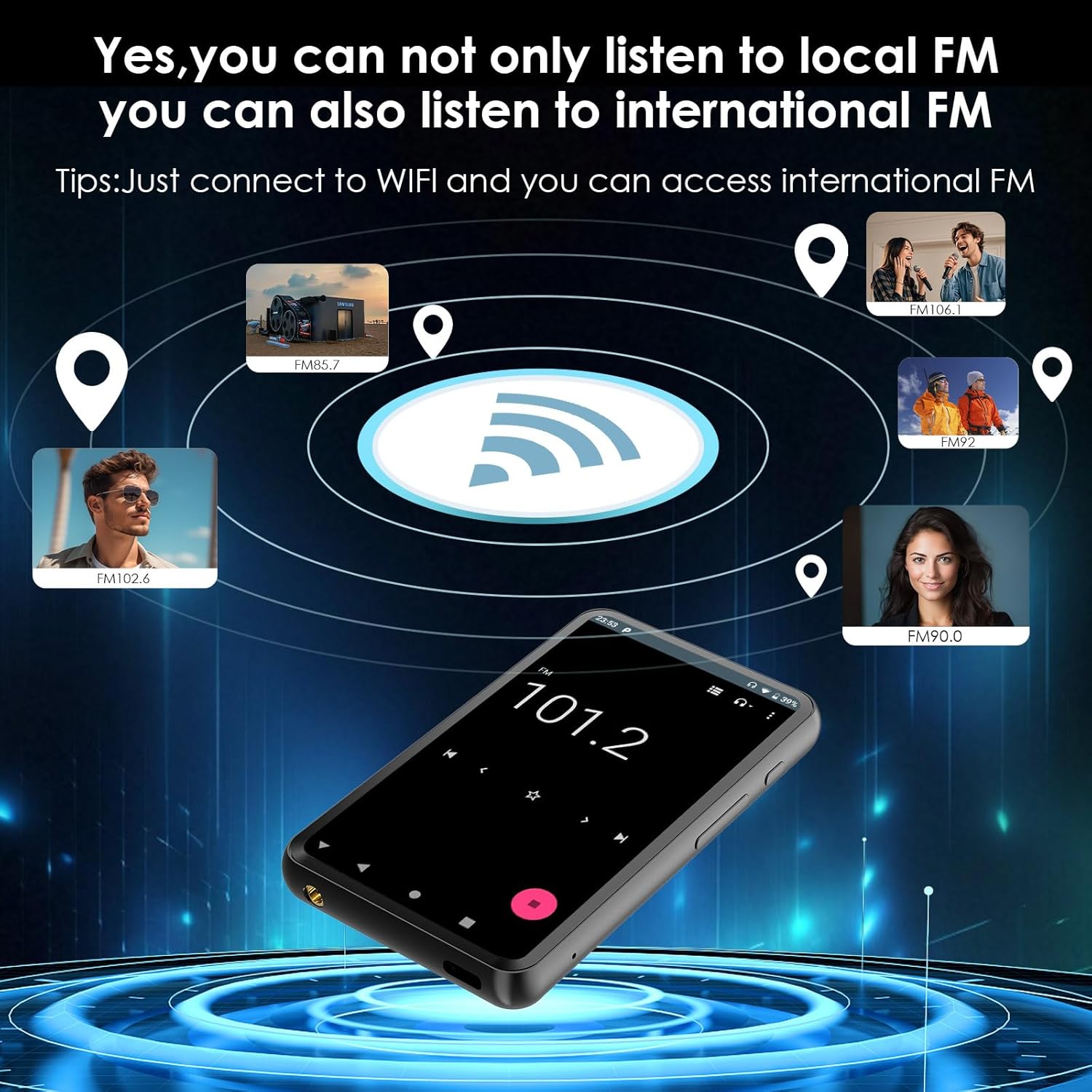 80GB Hi-Fi Smart MP3 Player with Bluetooth 5.0 and WiFi, 4 Inch Full Touch Screen IPS LCD Music Player, Built-in Speaker, Black
