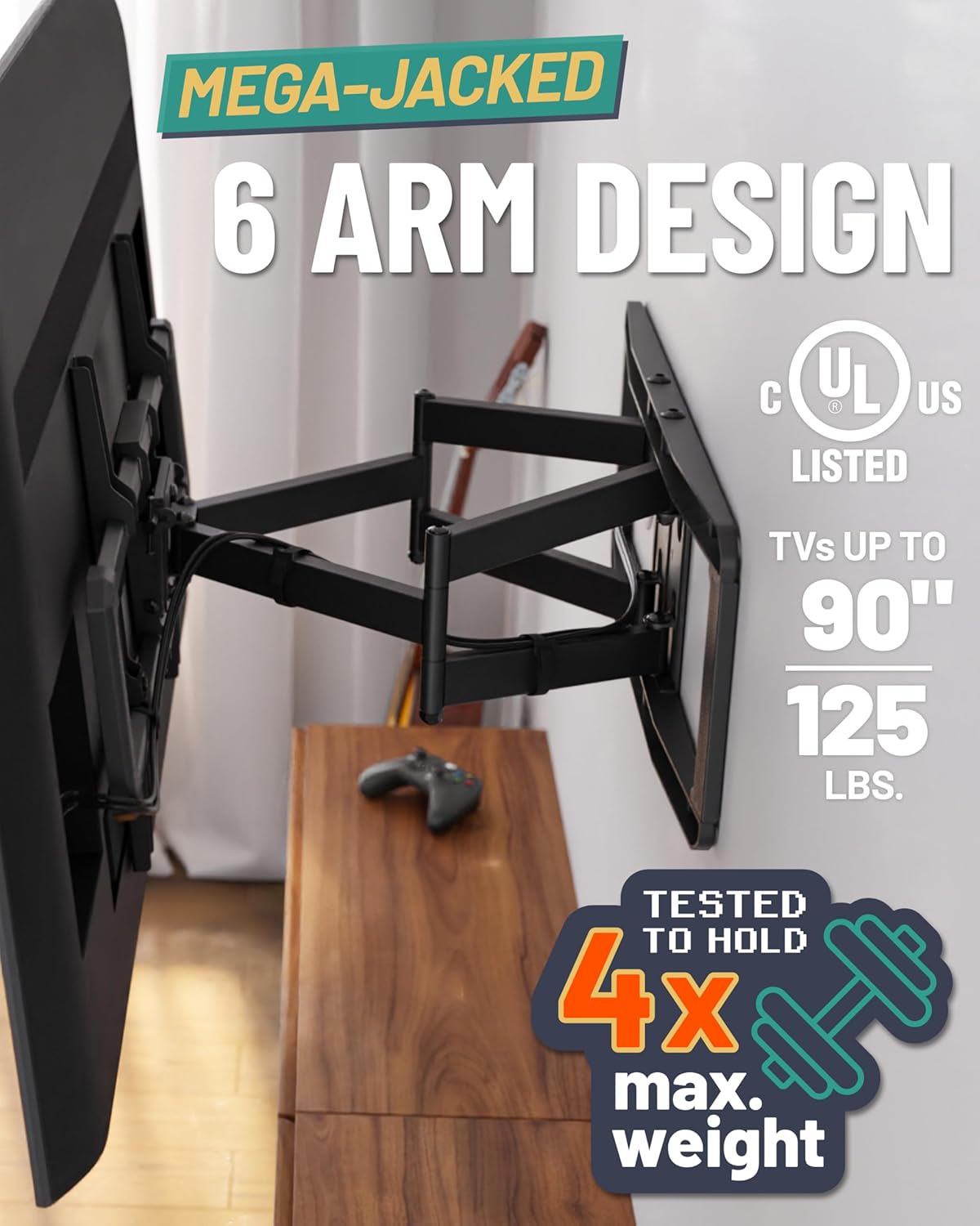 ECHOGEAR MaxMotion TV Wall Mount for Large TVs 42" to 90" - Full Motion Has Smooth Swivel, Tilt, & Extension - Universal Design Works with Samsung, Vizio & More - Includes Hardware & Drill Template