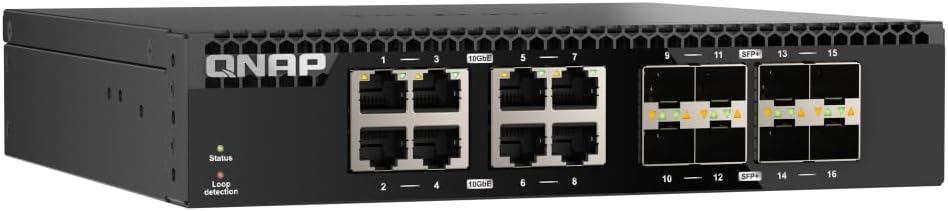 QNAP QSW-3216R-8S8T-US 16-Port Half-Width Rackmount 10GbE Unmanaged Switch for SMB/SOHO high-Speed Networking environmen