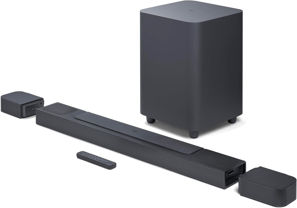JBL Bar 800 5.1.2-Channel Soundbar with Dolby Atmos, Detachable Surround Speakers, 10" Wireless Subwoofer, Built-in Wi-Fi with AirPlay, Chromecast, Black, Renewed
