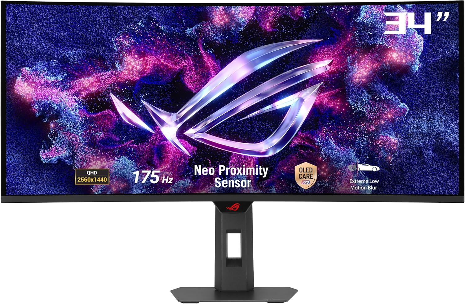 ASUS ROG Strix 34” Ultrawide QD-OLED HDR Gaming Monitor (XG34WCDG) - 3440x1440, 175Hz, 0.03ms, OLED Care Pro, True 10-bit, G-SYNC Compatible, DisplayWidget, Extreme Low Motion Blur, 3 yr Warranty