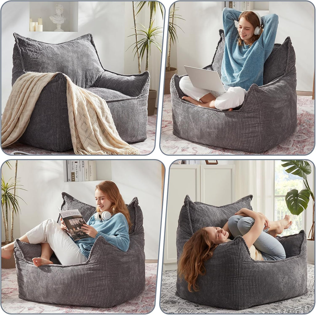EBENCHICO Giant Bean Bag Chair Sofa for Adults Teens, Comfy Corduroy Large Bean Bag Chairs with Armrests for Bedroom Living Room, Adult BeanBag Lazy Sofa Couch Chairs with Filler Included