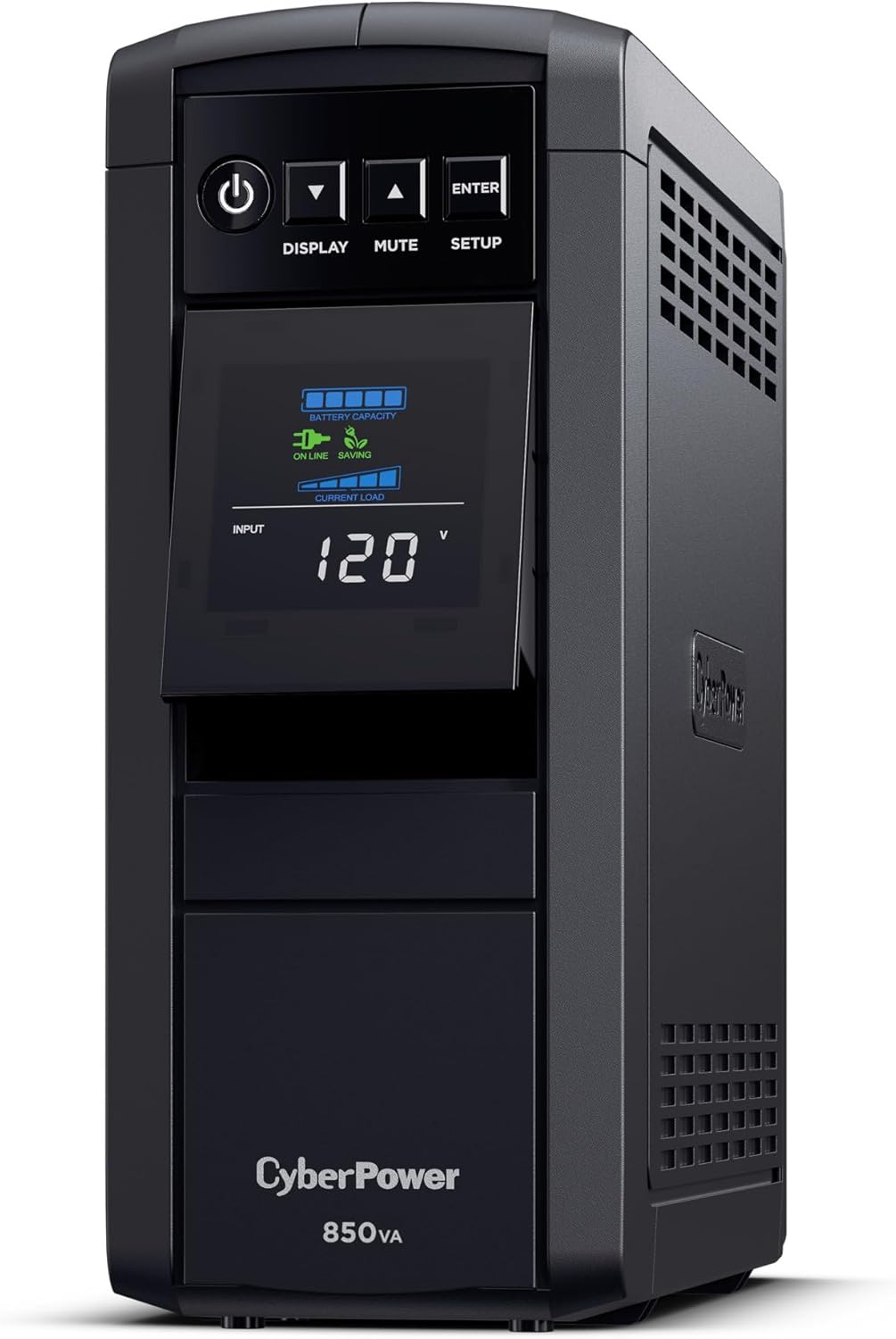 CyberPower CP850PFCLCD PFC Sinewave UPS Battery Backup and Surge Protector, 850VA/510W, 10 Outlets, AVR, Mini-Tower, UL Certified