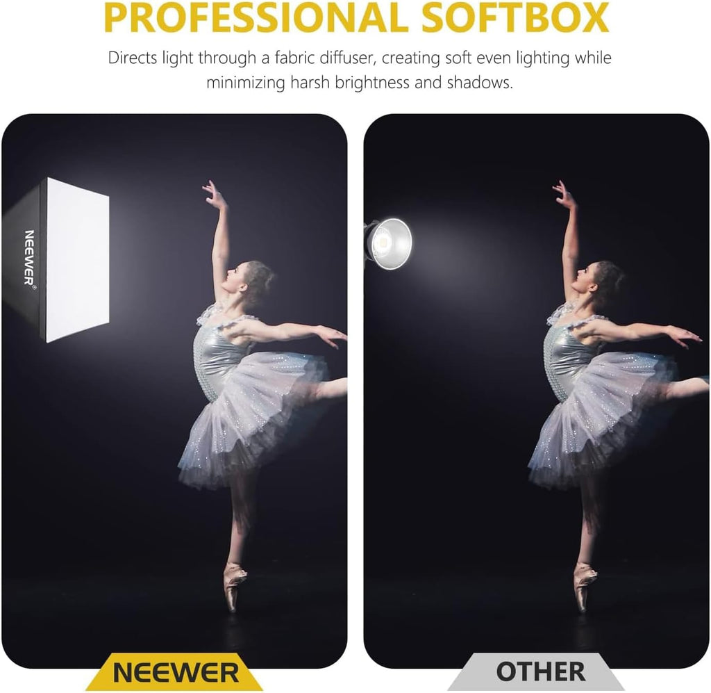 NEEWER 700W Equivalent Softbox Lighting Kit, 2Pack UL Certified 5700K LED Lighting Bulbs, 24x24 inches Softboxes with E26 Socket, Photography Continuous Lighting Kit Photo Studio Equipment