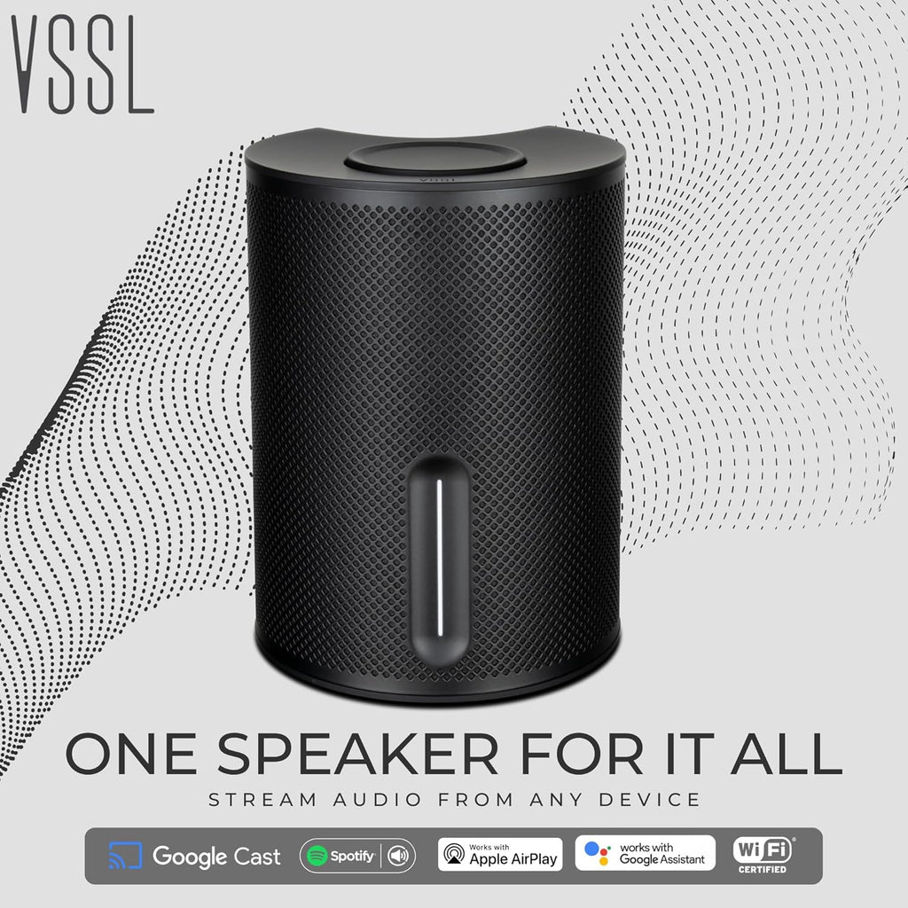 VSSL SX Wireless Smart Speaker with AirPlay 2, Google Cast & Spotify Connect | Powered WiFi Home Audio Speaker | Dolby Digital Certified | BMR Full-Range Driver with Down-Firing Woofer