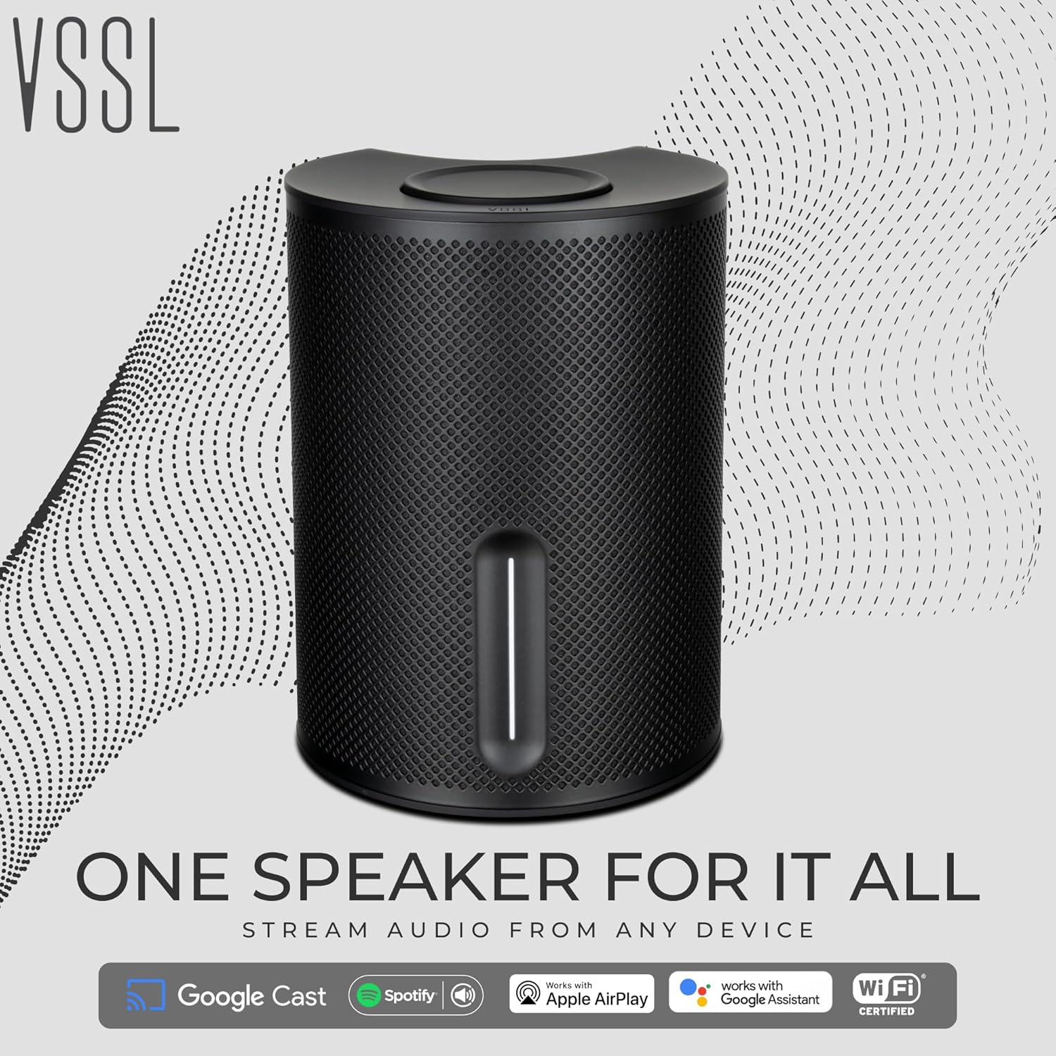 VSSL SX Wireless Smart Speaker with AirPlay 2, Google Cast & Spotify Connect | Powered WiFi Home Audio Speaker | Dolby Digital Certified | BMR Full-Range Driver with Down-Firing Woofer