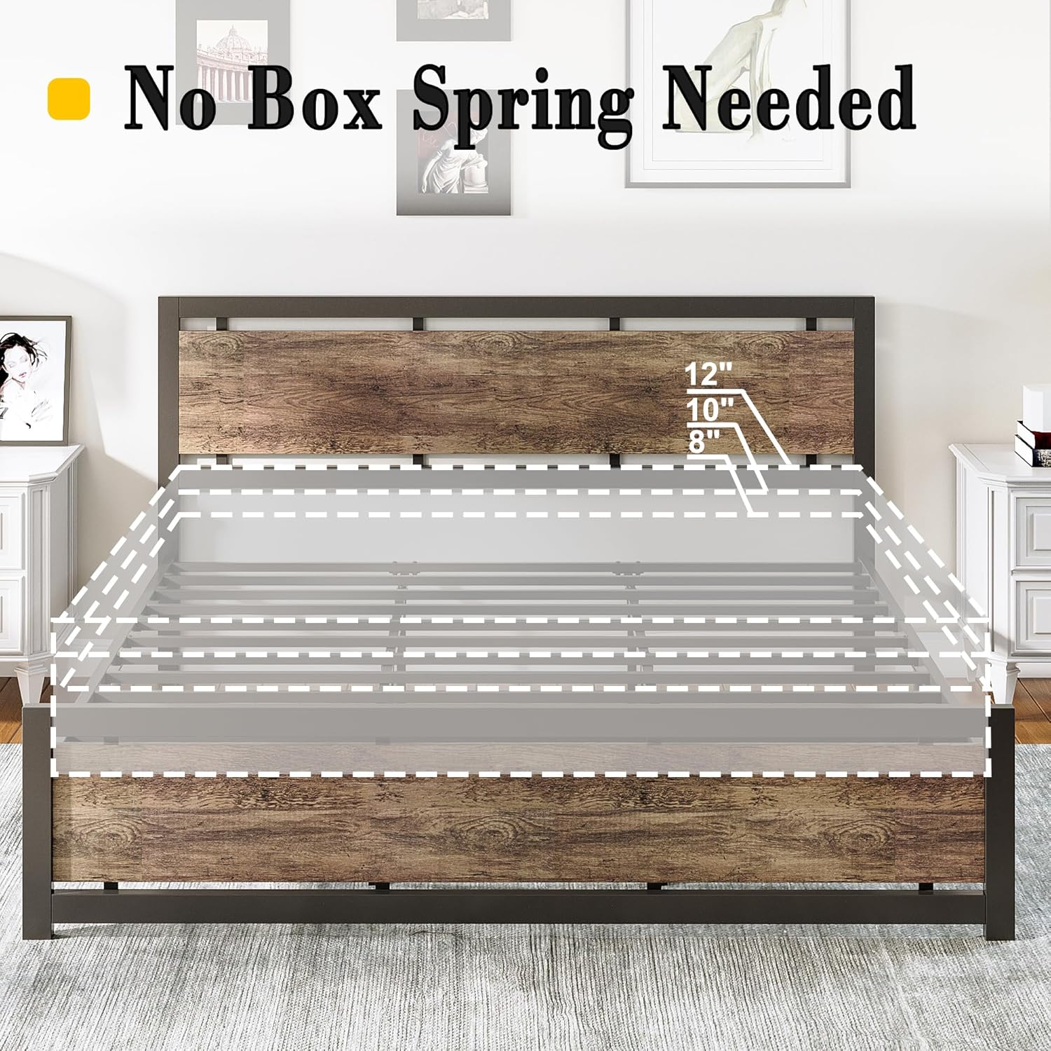 LIKIMIO King Bed Frame with Headboard and Footboard, Metal Strong Supports, Easy Assembly, Noise-Free, No Box Spring Needed, Walnut
