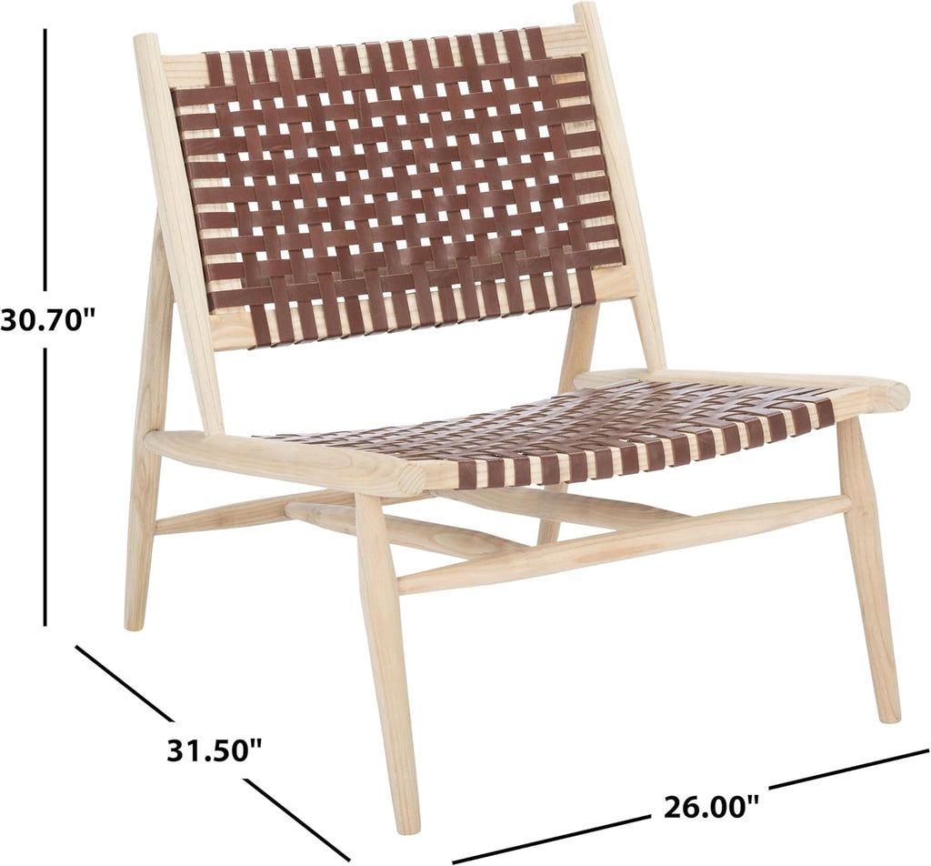 Safavieh Home Collection Soleil Natural and Cognac Leather Woven Accent Chair