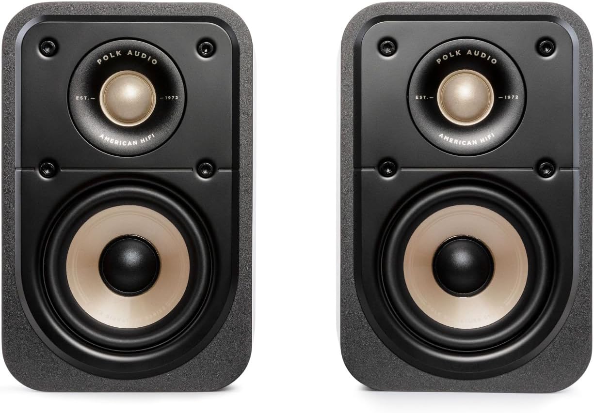 Polk Signature Elite ES10 Surround Sound Speakers - Hi-Res Audio Certified, Dolby Atmos & DTS:X Compatible, 1" Tweeter & 4" Woofer, Power Port Technology for Bass (Pair, Stunning Black)