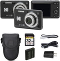Kodak PIXPRO FZ55 Digital Camera, 16MP Compact Point & Shoot, 5X Optical Zoom, 28mm Wide Angle Lens, 1080P Full HD Video, Black + Camera Case & 32GB SD Card