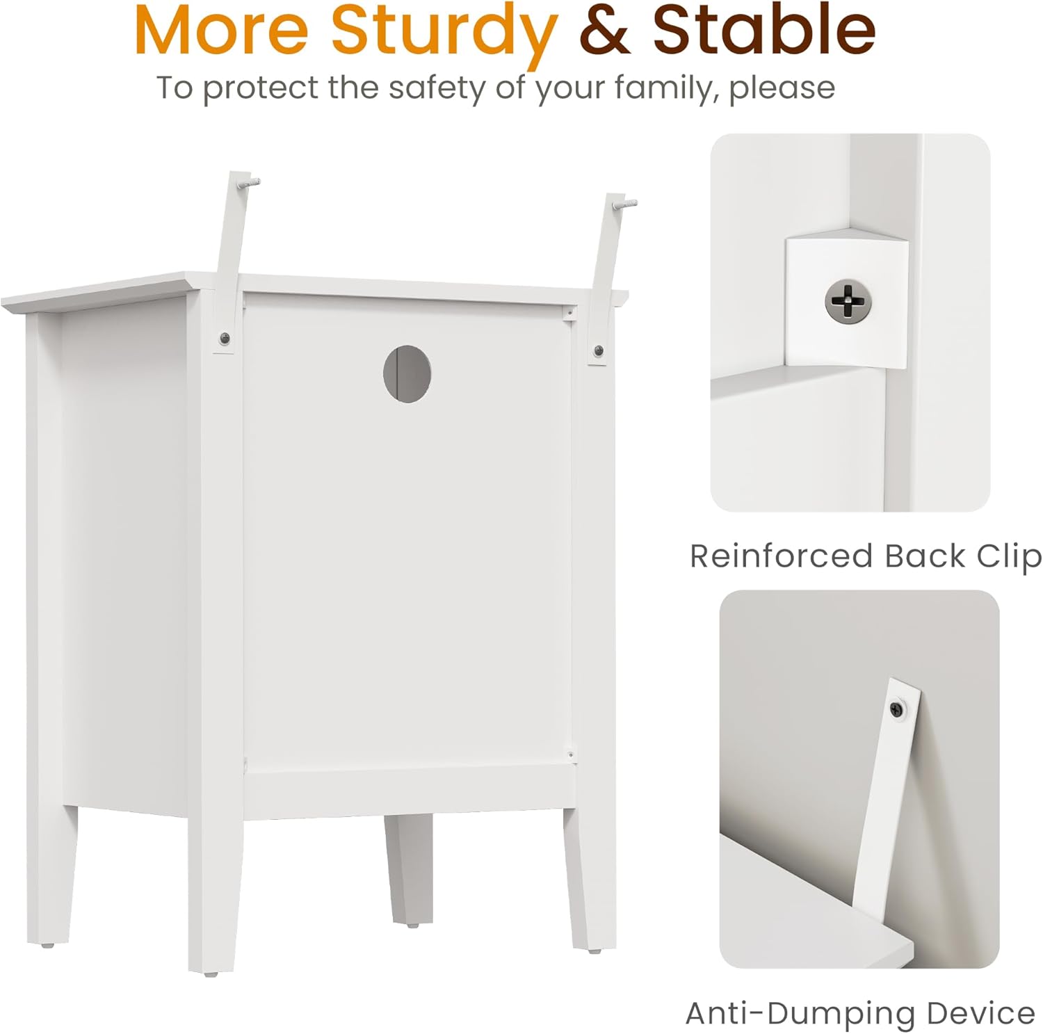 RoyalCraft Fluted Nightstand Set of 2 with Charging Station, White End Table with 2 Silent Slide Drawers & Storage Shelf, Modern Side Table, Wood Night Stand Cabinet for Bedroom