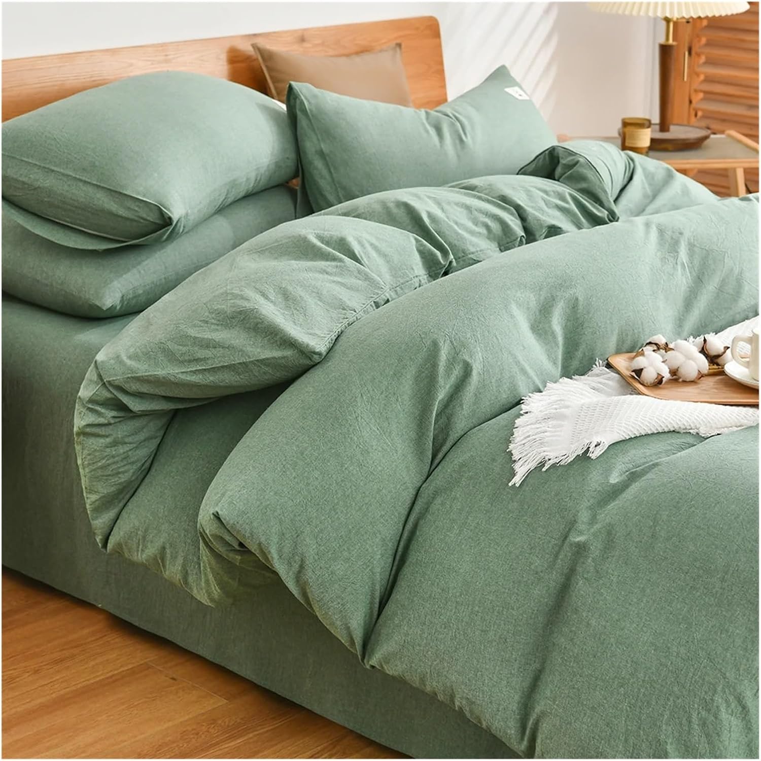 Solid Color Cotton Brushed Home Bedding Set Simple Fresh Comfortable Duvet Cover Set with Sheet Comforter Covers Pillowcases,Bedding