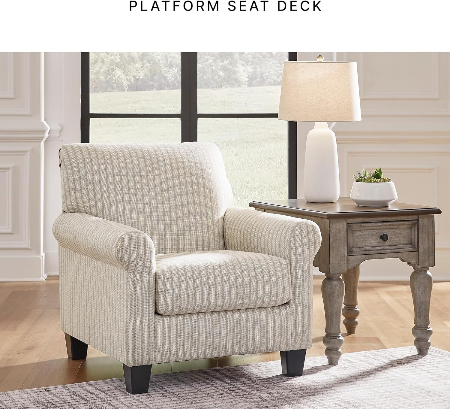 Signature Design by Ashley Valerani Classic Striped Upholstered Accent Chair, Beige