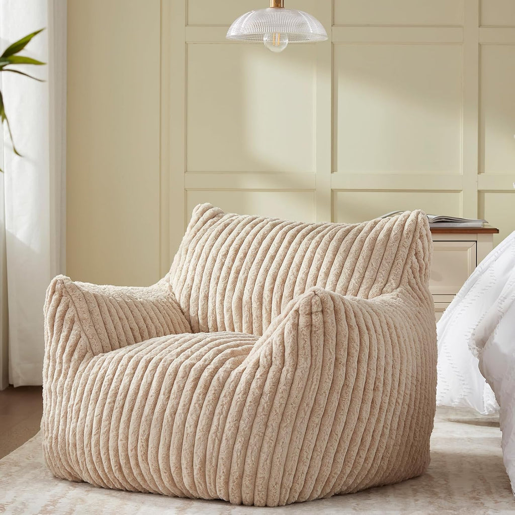 Achicsofar Giant Bean Bag Chairs for Adults Teens, Large Bean Bag Sofa Chairs with Filling Comfy Fuzzy BeanBag Chair with Armrests for Bedroom Living Room Reading