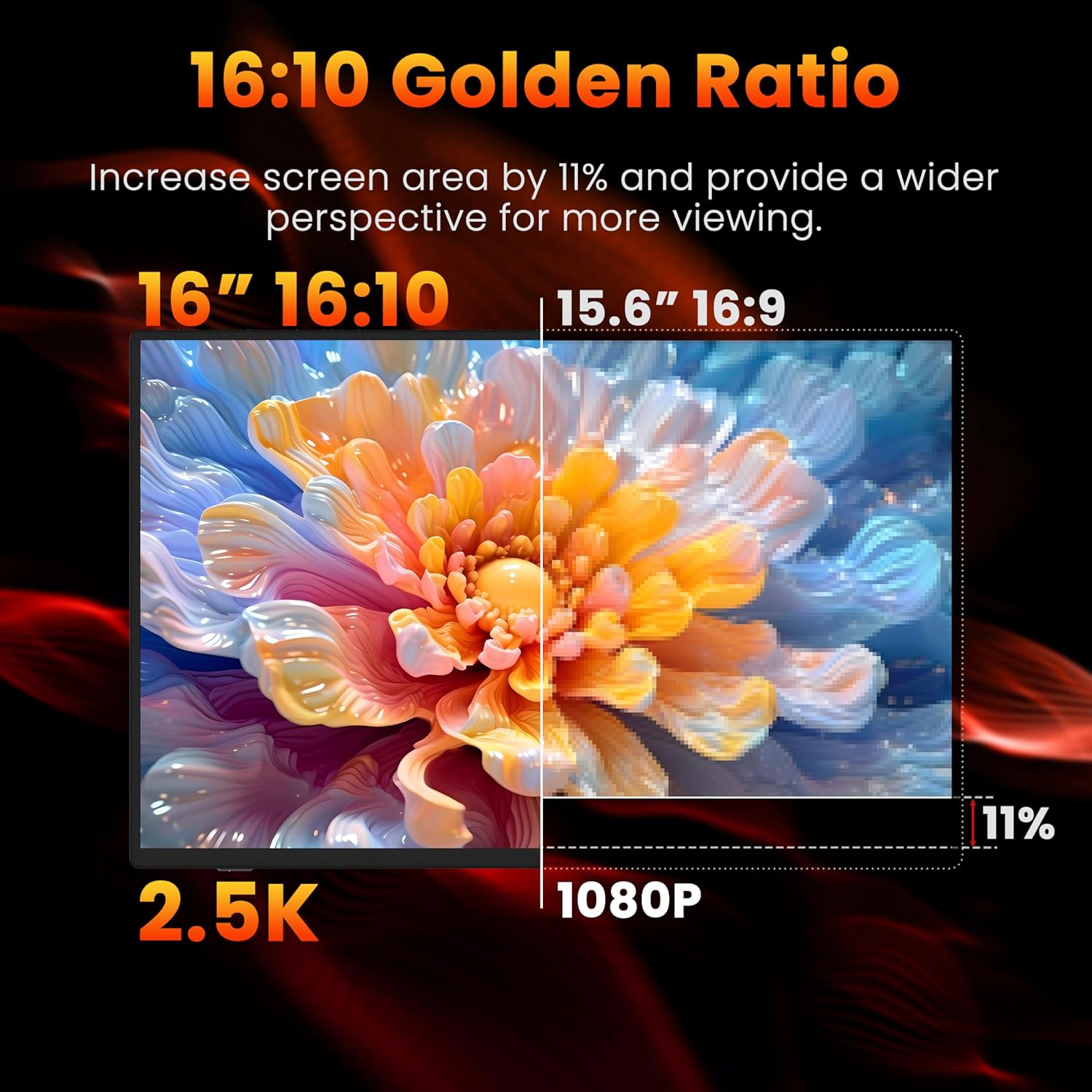 Upperizon Portable Monitor 16 inch 2K QHD 2560X1600 450 Nits 106% sRGB 144 Hz HDR HDMI USB-C Travel Monitor for Laptop Mac PC Surface PS5 Xbox, External Display with Cover & Speakers, VESA Compatible