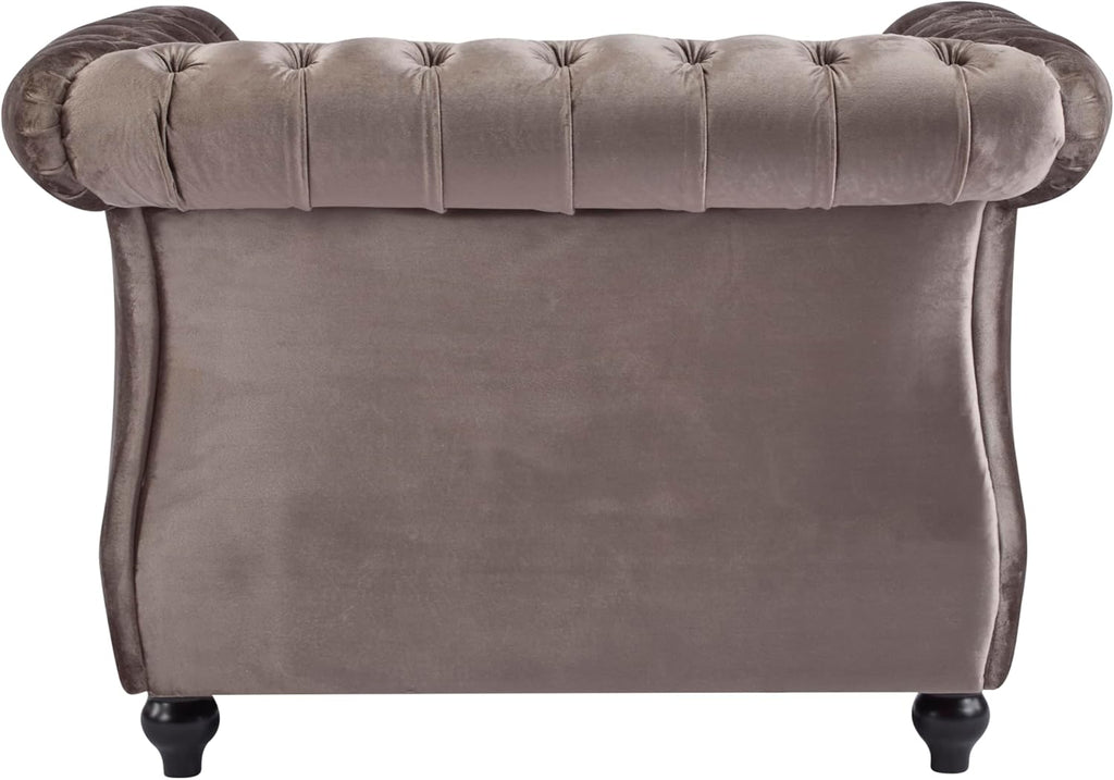 Christopher Knight Home Kitty Chesterfield Club Chair with Solid Wood Frame, Velvet Upholstered Living Room Chair, Button-Tufted Diamond Stitch Single Sofa, Nailhead Accent, Black + Dark Brown