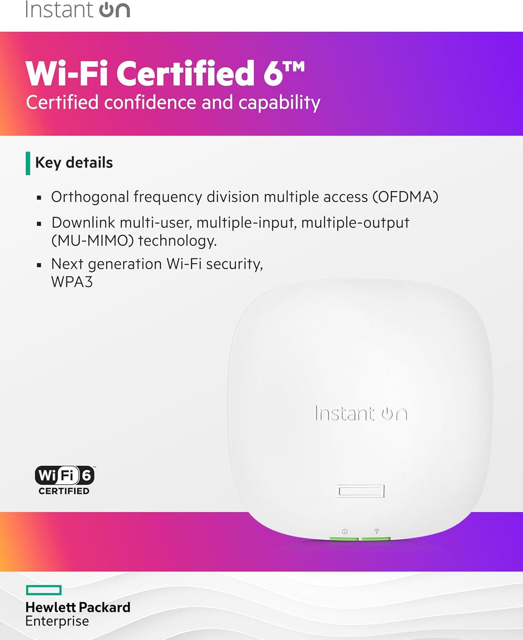 HPE Networking Instant On Access Point AP22 2x2 WiFi 6 Indoor Wireless Access Point | Long Range, Secure, Smart Mesh Support | Power Source Not Included | US Model (R4W01A)