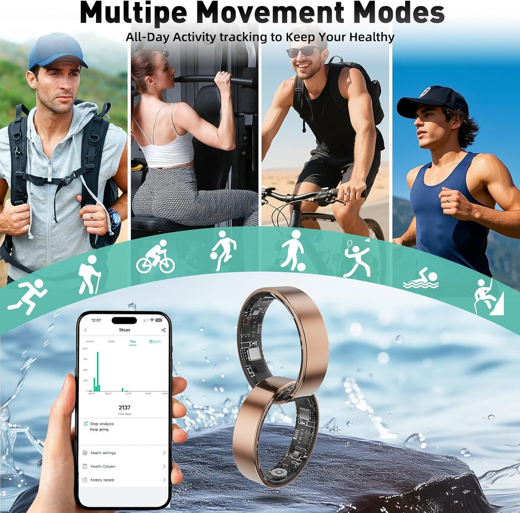 Smart Ring with Sleep Monitoring, Step Counting, Heart Rate, Blood Oxygen for iOS and Android, No Subscription Fee, IP68 Waterproof Health Tracker (Silver, 10)