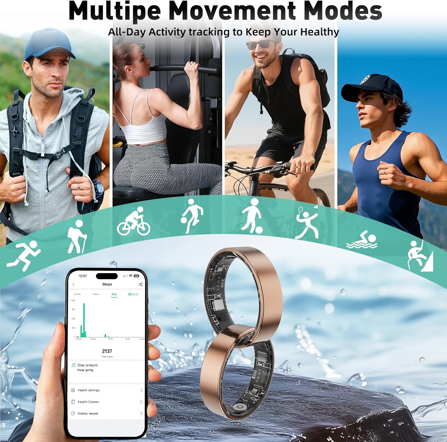 Smart Ring with Sleep Monitoring, Step Counting, Heart Rate, Blood Oxygen for iOS and Android, No Subscription Fee, IP68 Waterproof Health Tracker (Silver, 10)