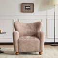 Christopher Knight Home Lindy Wingback Accent Chair, Upholstered Armchair with Rounded Wooden Legs, Curved Backrest Single Sofa, Soft Cushion Seating, Comfy Lounge Chair for Living Room, Beige Brown