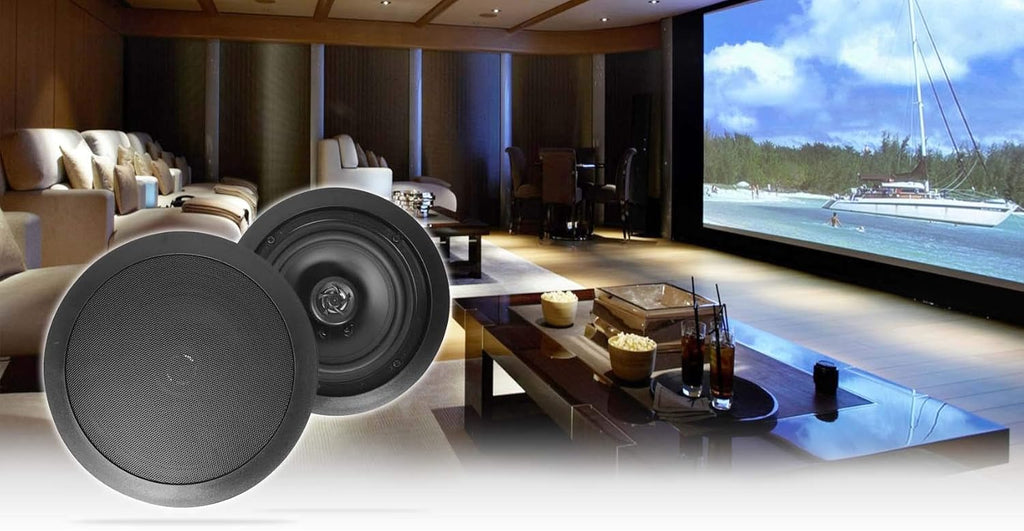 Rockville HC85-16 Black 8 in 700 Watt in-Ceiling Home Theater Speakers 16 Ohm, Aimable Tweeter, Paintable Grills, High Power, for Home Audio Systems, 6-Piece