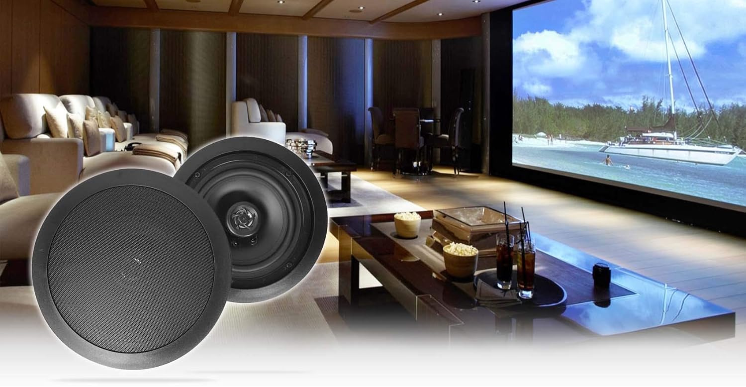 Rockville HC85-16 Black 8 in 700 Watt in-Ceiling Home Theater Speakers 16 Ohm, Aimable Tweeter, Paintable Grills, High Power, for Home Audio Systems, 6-Piece