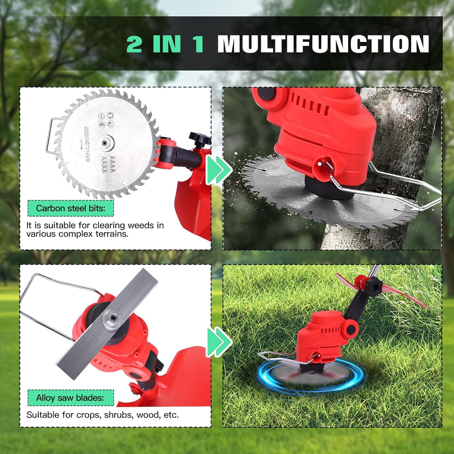 Cordless 2-in-1 Tiller & Weed Whacker Combo, 800W Brushless Motor, 12"x9" Rototiller, 8" Trimmer, 2x21v 6.0Ah Battery, Electric Weed Eater & Garden Tiller, Perfect for Lawn Care & Gardening Tools