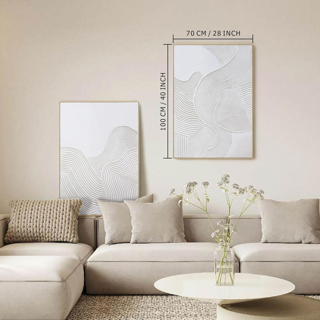 Framed Neutral Abstract Wall-Art Painting - Large Abstract Canvas Wall Decor 3D Curve Illustrations Hand painting for Living Room, Bedroom, Office - 2 Piece 28 x 40 Inch, Ready to Hang