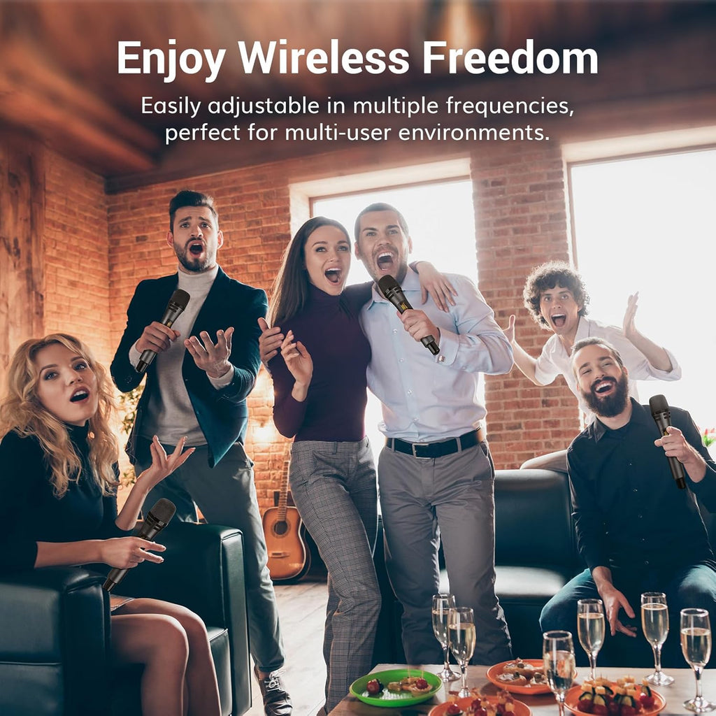 TONOR Wireless Microphones System with 4x10 Channels Cordless Handheld Microfono Inalambrico, 60 m/200FT UHF Range, Mics with Stable Signal Transmission for Karaoke Singing Party Church Wedding