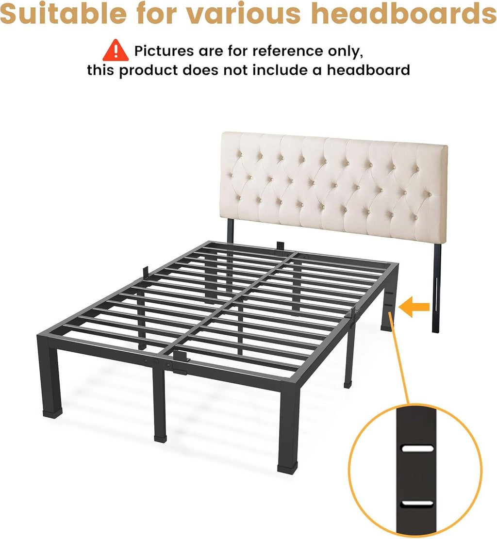 Superay 18 Inches Bed Frame Queen Size, Heavy Duty Metal Platform Bed Frame No Box Spring Needed, Easy Assembly, Noise Free Bedframes with Mattress Slide Stopper