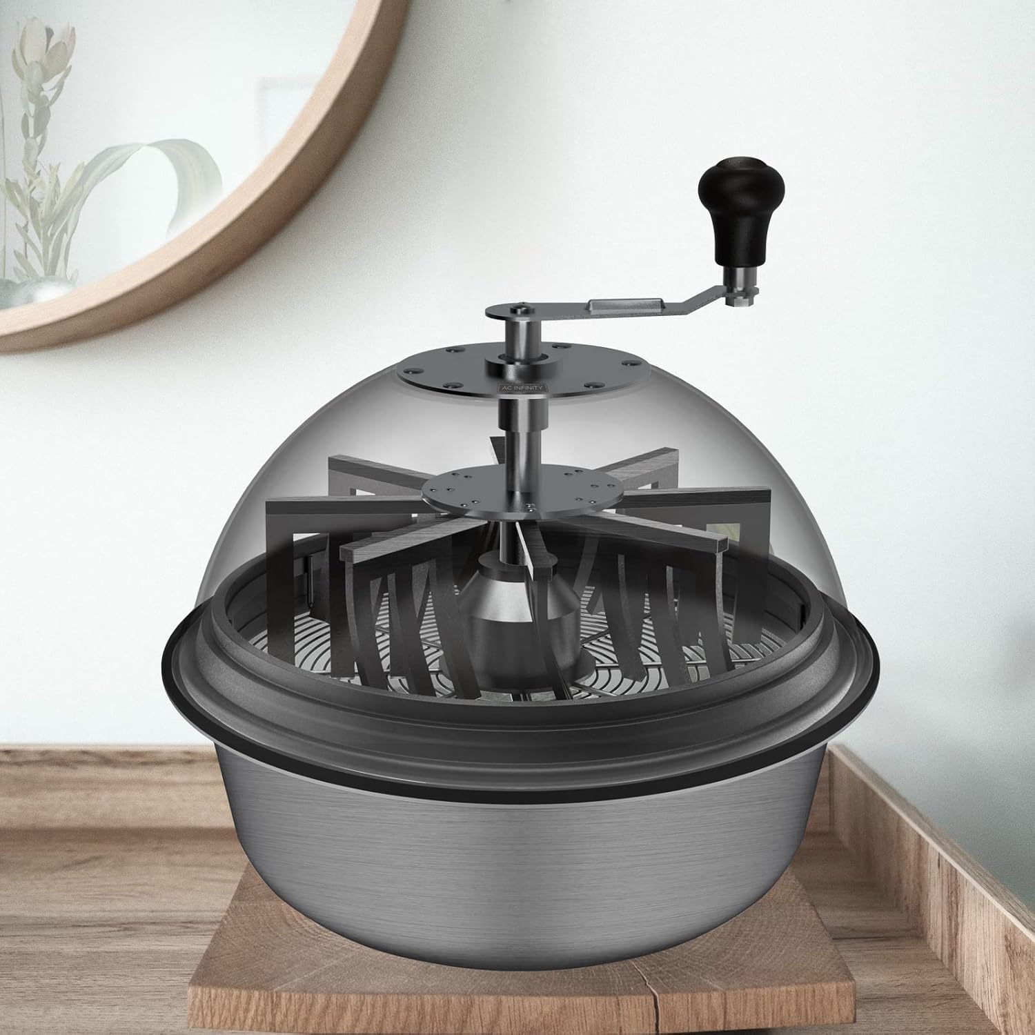 AC Infinity Bud Leaf Bowl Trimmer 16", Clear Visibility Dome with Sharp Stainless Steel Blades, for Twist Spin Cutting Leaves, Buds, Flowers, Hydroponics Plants