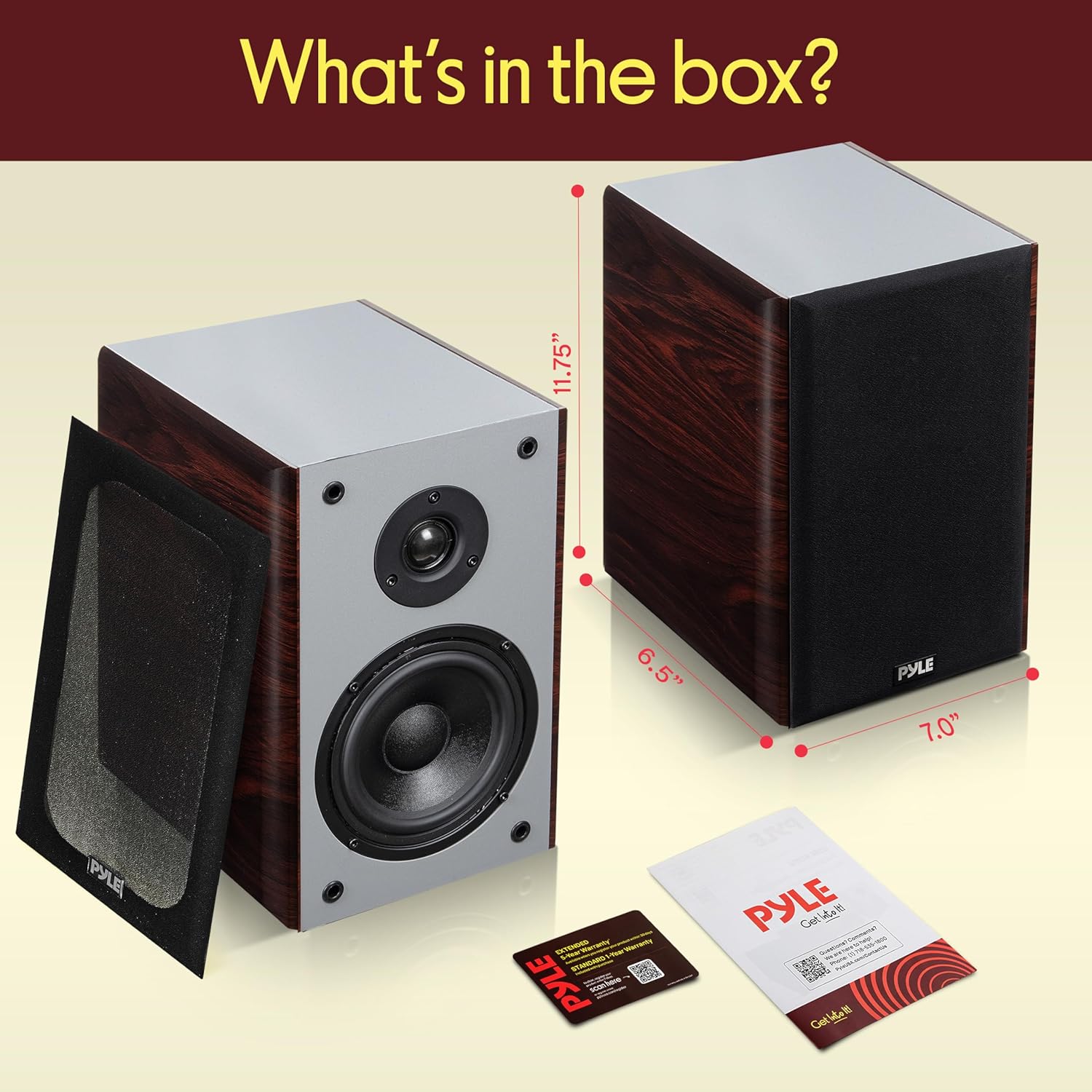 Pyle 5.25'' Wired Bookshelf Speakers, 2-Way HiFi Home Theater Bookshelf Speakers with Silk Dome Tweeter, Woven Woofer, Wall Mount Bracket, Magnetic Grill – Cherry Bookshelf Speakers Wall Mount